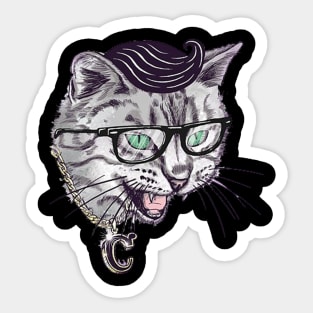 Black and White cat with a silver C chain Sticker